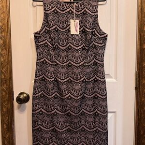 Jessica Simpson Black and Cream Tiered Sheath Midi Dress